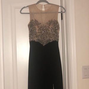 Beaded Sheer Nude/ Black Gown -Aqua, Bloomingdales